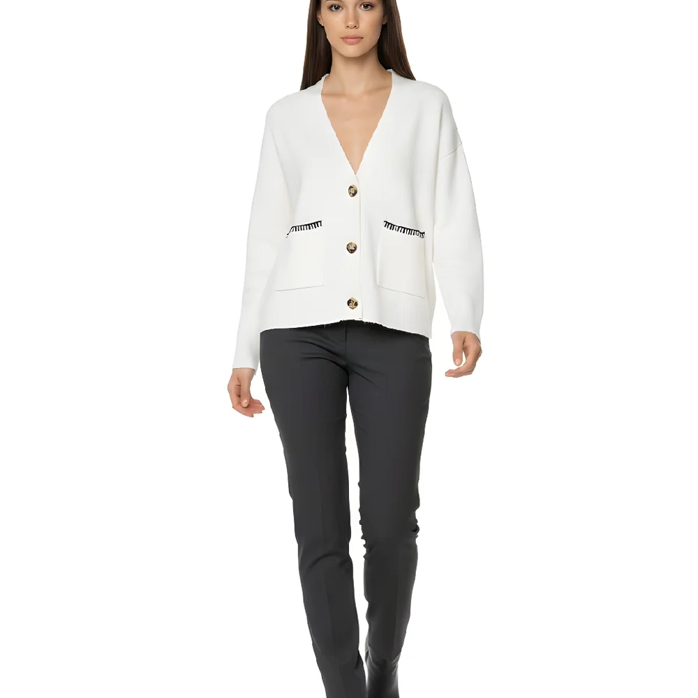 Elegant White Women's Cardigan Sweater